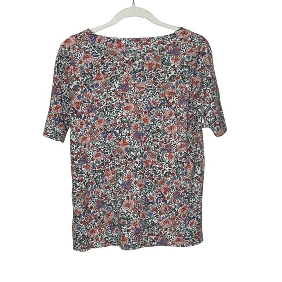 J. Jill Floral V-Neck Slub Pima Cotton Elbow Sleeve Tee 100% Pima Cotton S - Picture 3 of 8